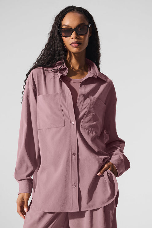 alo Women's Dreamscape Button Down Long Sleeve - Smoky Quartz