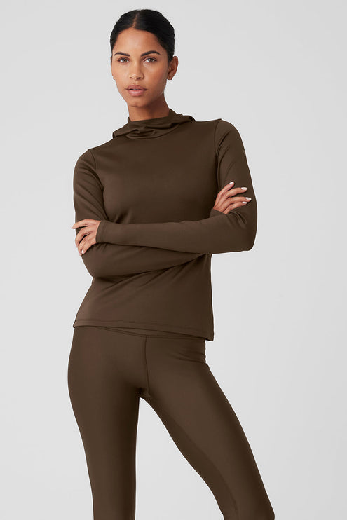 alo Women's Airlift Winter Warm Hooded Runner - Espresso