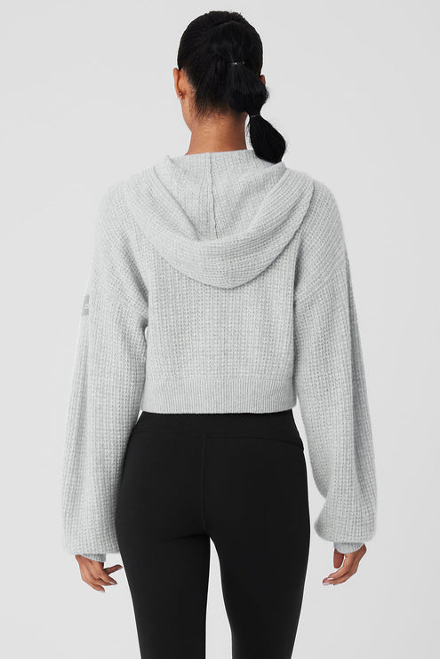 alo Women's Cashmere Plush Waffle Full Zip Hoodie - Athletic Heather Grey