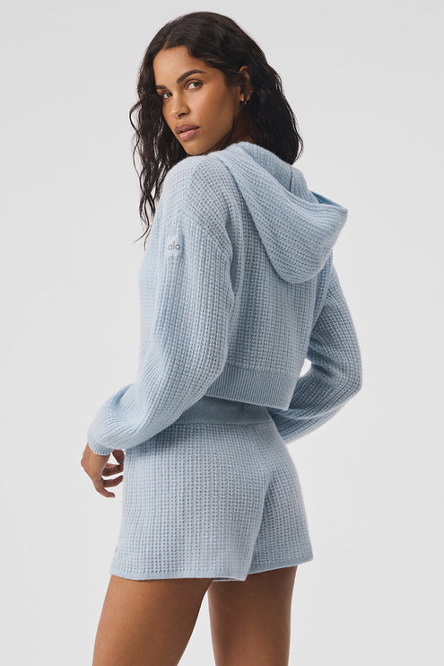 alo Women's Cashmere Plush Waffle Full Zip Hoodie - Crystal Blue