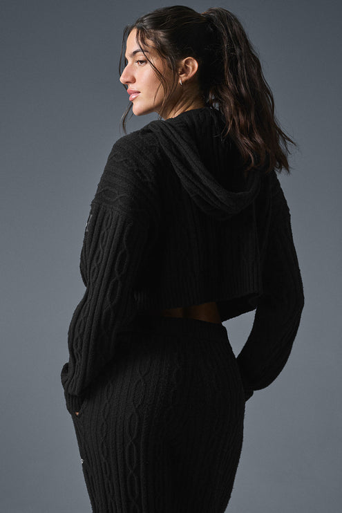 alo Women's Cable Knit Winter Bliss Hoodie - Black