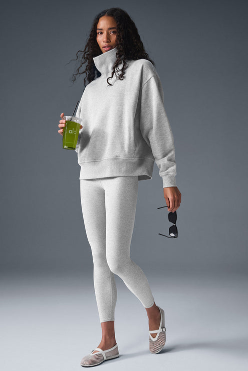 alo Women's Hazy Mock Neck Pullover - Athletic Heather Grey