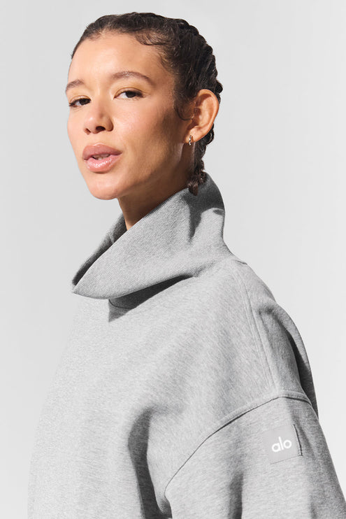 alo Women's Hazy Mock Neck Pullover - Dark Athletic Heather Grey