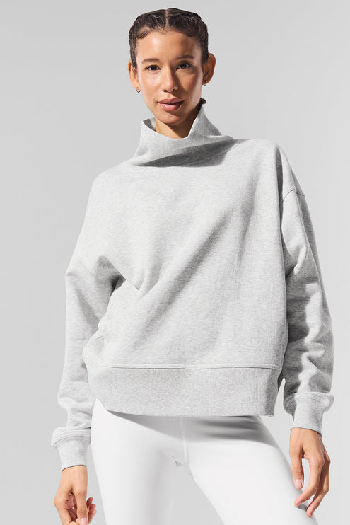 alo Women's Hazy Mock Neck Pullover - Light Athletic Heather Grey