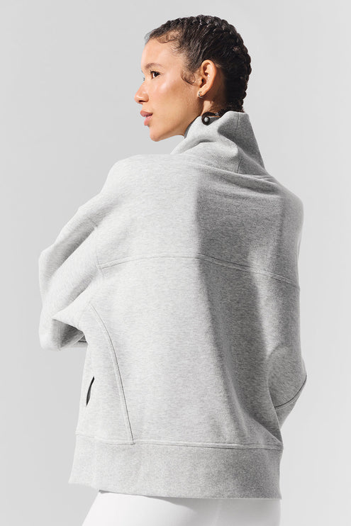 alo Women's Hazy Mock Neck Pullover - Light Athletic Heather Grey