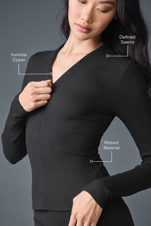 alo Women's Ribbed Mesmerize Long Sleeve - Black
