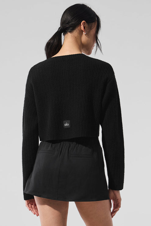 alo Women's Cashmere Plush Waffle Cardigan - Black