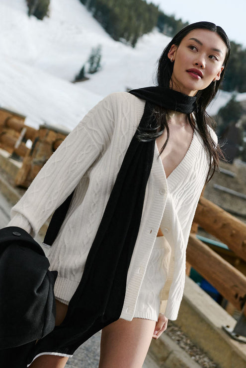 alo Women's Cable Knit Winter Bliss Cardigan - Ivory