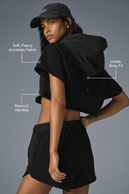alo Women's Cropped In The Air Short Sleeve Hoodie - Black