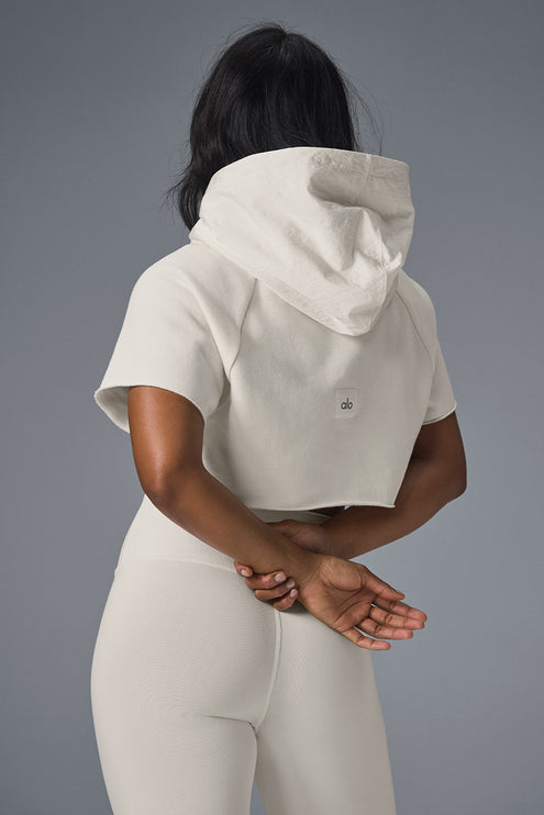 alo Women's Cropped In The Air Short Sleeve Hoodie - Ivory