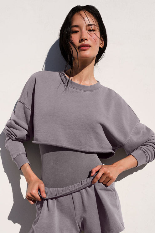 alo Women's Washed Extreme Cropped Pullover - Cool Grey Wash