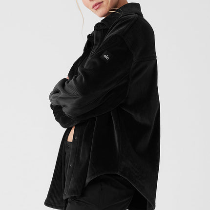 alo Women's Ribbed Velour Mountain Side Shacket - Black