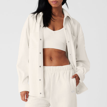 alo Women's Ribbed Velour Mountain Side Shacket - Ivory