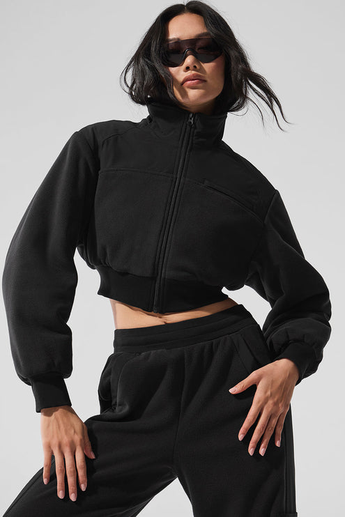 alo Women's Polar Fleece Cropped Wintry Mix Jacket - Black