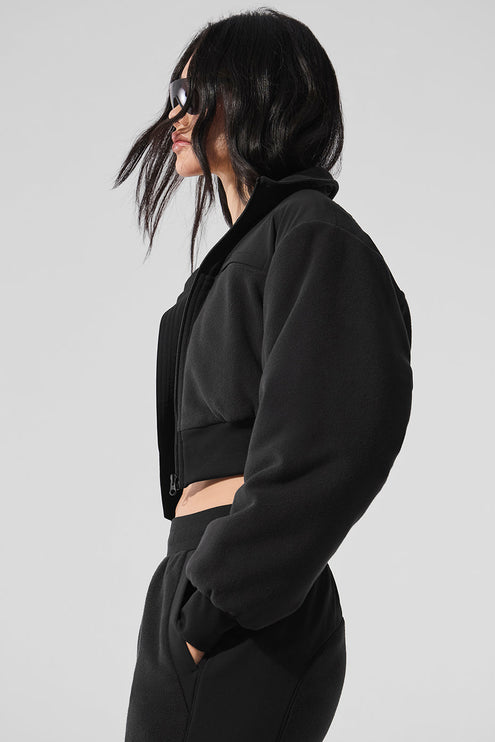 alo Women's Polar Fleece Cropped Wintry Mix Jacket - Black