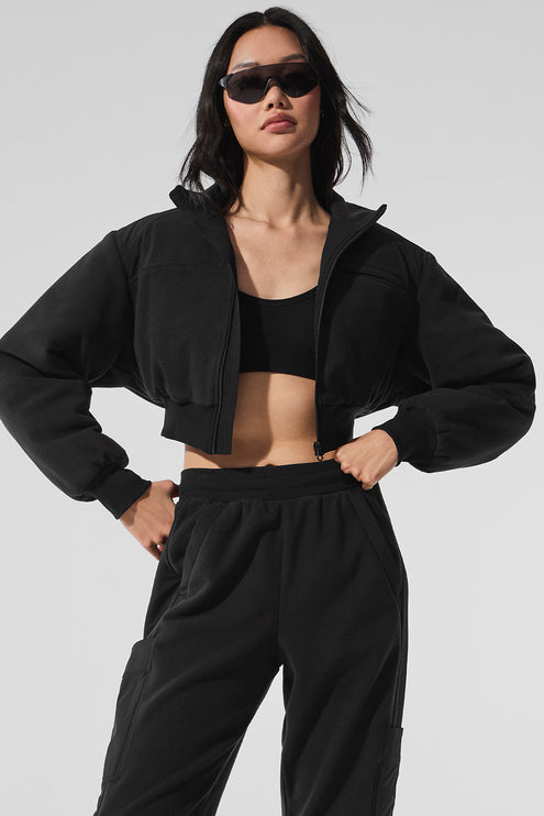 alo Women's Polar Fleece Cropped Wintry Mix Jacket - Black