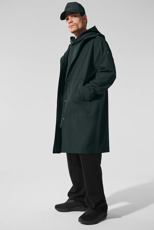 alo Men's Rain Or Shine Long Coat - Charcoal Green