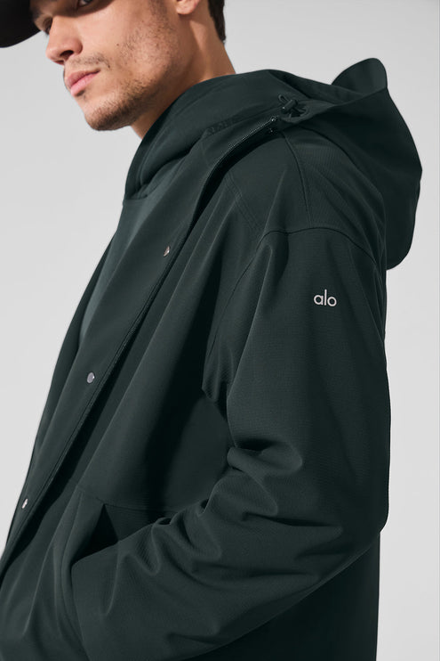 alo Men's Rain Or Shine Long Coat - Charcoal Green
