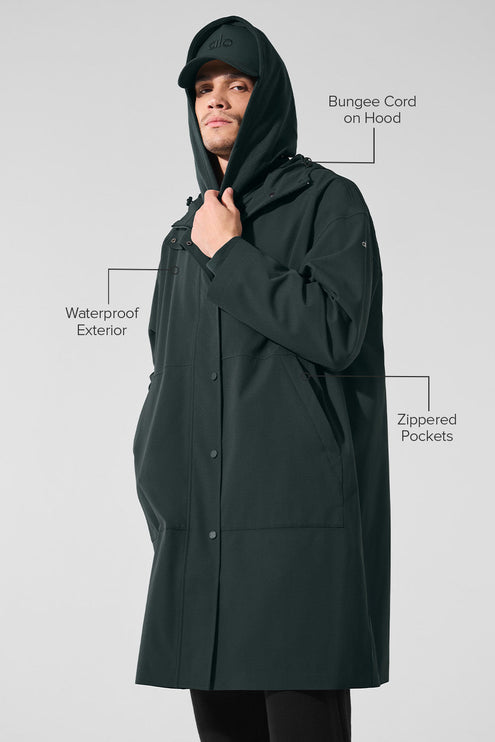 alo Men's Rain Or Shine Long Coat - Charcoal Green