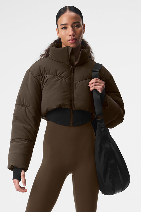alo Women's Main Act Corset Puffer - Espresso/Black