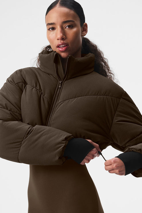 alo Women's Main Act Corset Puffer - Espresso/Black