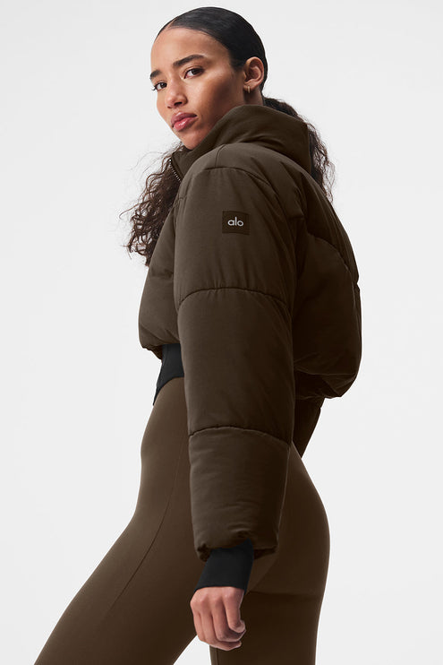 alo Women's Main Act Corset Puffer - Espresso/Black
