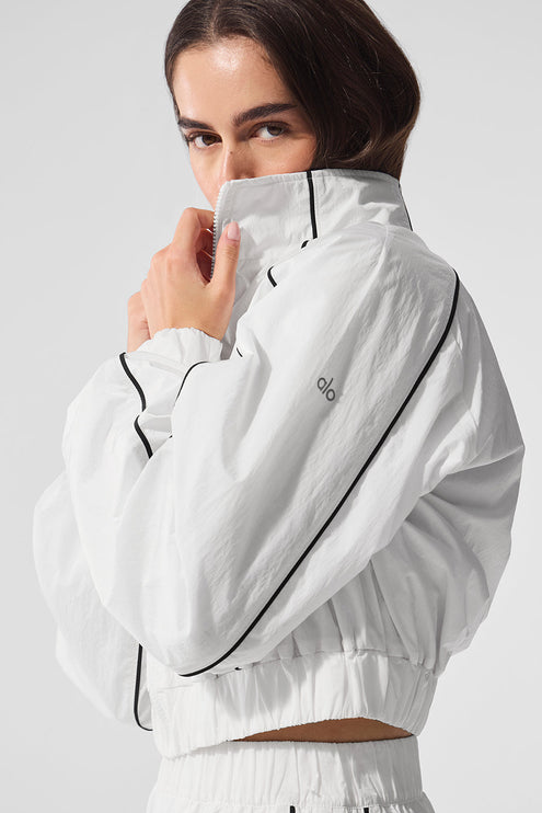 alo Women's Motivate Full-Zip Track Jacket - White/Black