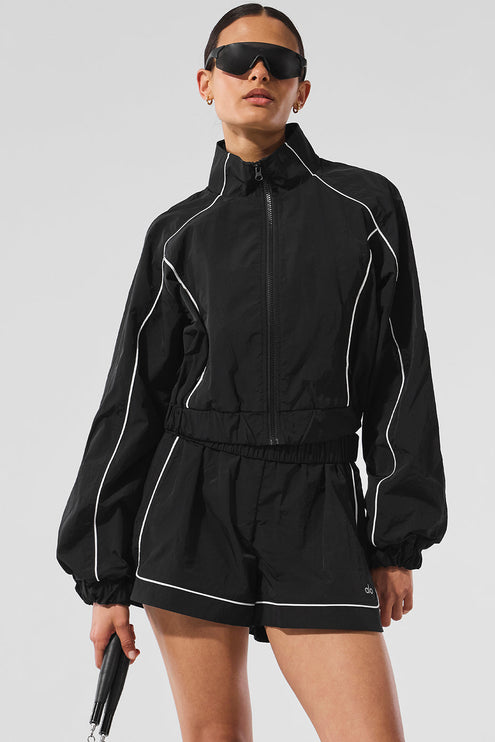 alo Women's Motivate Full-Zip Track Jacket - Black/White