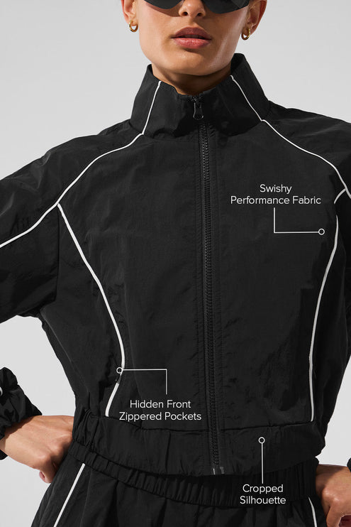 alo Women's Motivate Full-Zip Track Jacket - Black/White