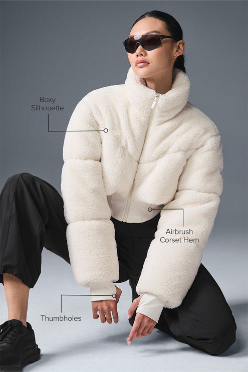 alo Women's Sherpa Main Act Corset Puffer - Ivory