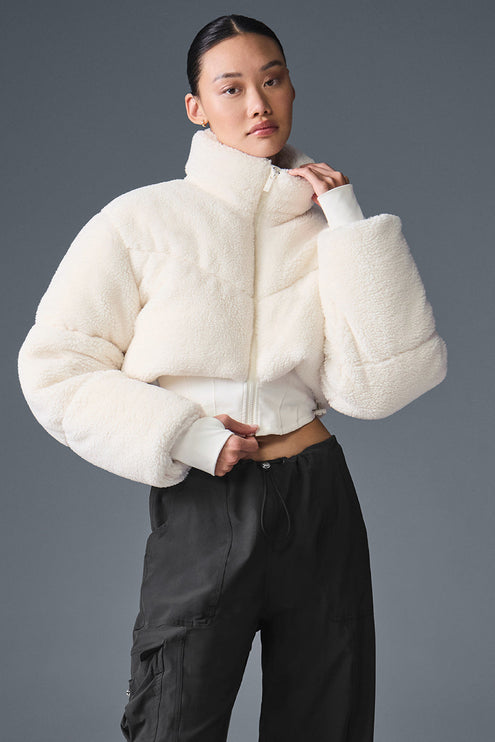 alo Women's Sherpa Main Act Corset Puffer - Ivory