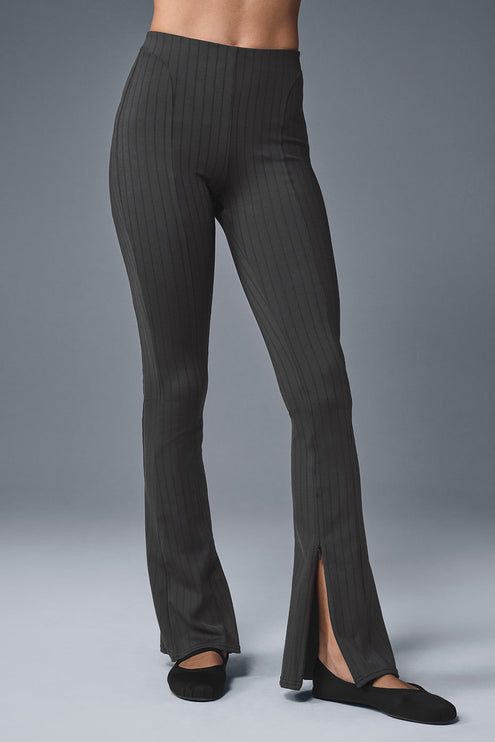 alo Women's High-Waist Pinstripe Zip It Flare Legging - Anthracite/Black