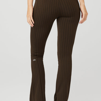 alo Women's High-Waist Pinstripe Zip It Flare Legging - Espresso/Black