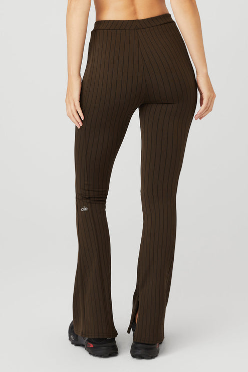 alo Women's High-Waist Pinstripe Zip It Flare Legging - Espresso/Black
