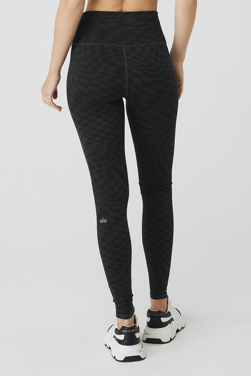 alo Women's Jacquard High-Waist Checkered Legging - Black/Anthracite