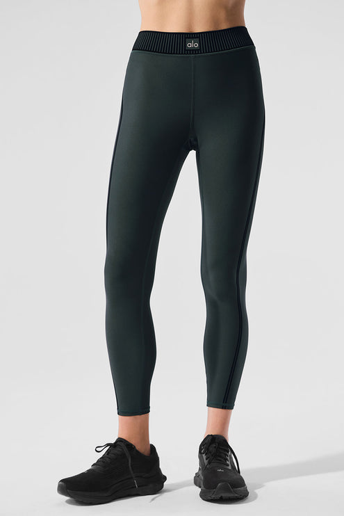 alo Women's Airlift High-Waist 7/8 Line Up Legging - Charcoal Green