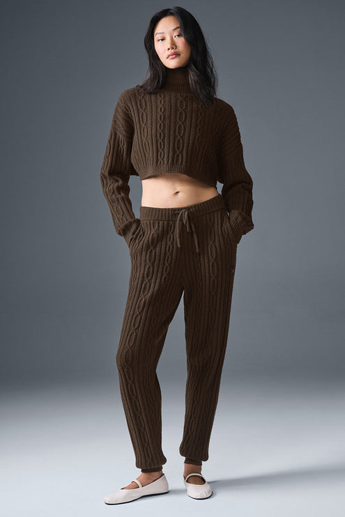 alo Women's Cable Knit Winter Bliss Pant - Espresso