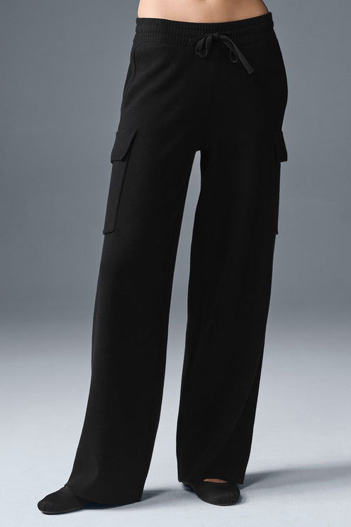 alo Women's Scholar Knit High-Waist Cargo Pant - Black