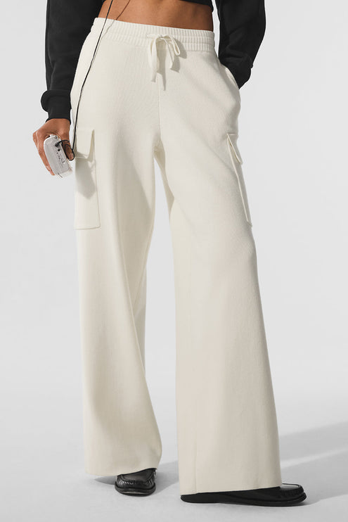 alo Women's Scholar Knit High-Waist Cargo Pant - Ivory