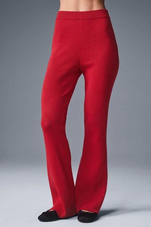 alo Women's Denim Knit High-Waist Flare Pant - Bold Red/Dark Bold Red