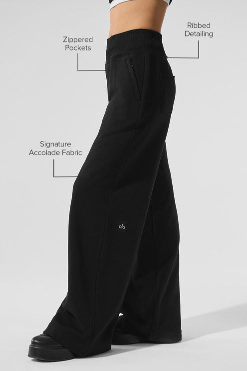 alo Women's Serenity Wide Leg Sweatpant - Black