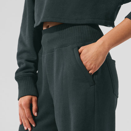 alo Women's Serenity Wide Leg Sweatpant - Charcoal Green
