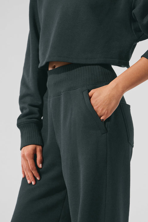 alo Women's Serenity Wide Leg Sweatpant - Charcoal Green
