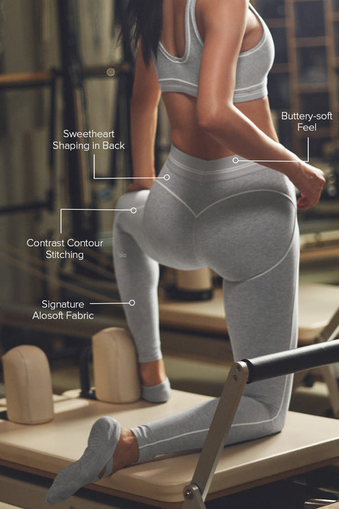 alo Women's Alosoft High-Waist Heart Throb Legging Athletic Heather Grey/White