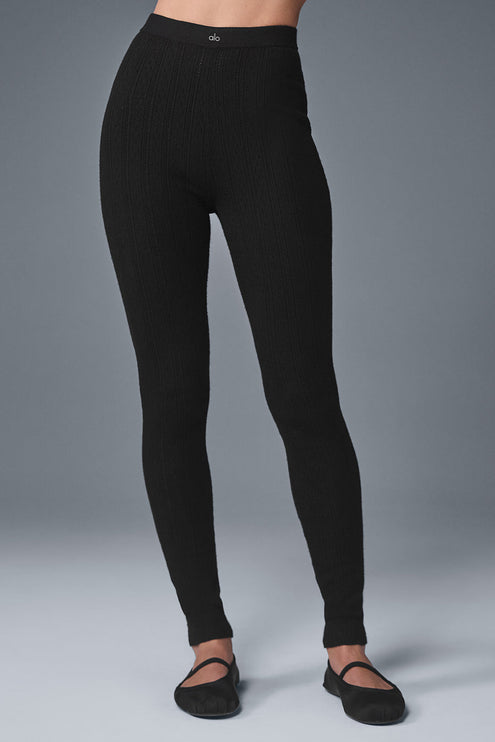 alo Women's Pointelle Sweater High-Waist Be Mine Legging - Black