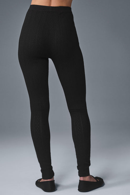 alo Women's Pointelle Sweater High-Waist Be Mine Legging - Black