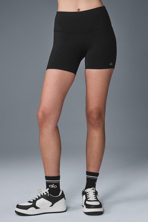 alo Women's 5" Airbrush High-Waist Biker Short - Black