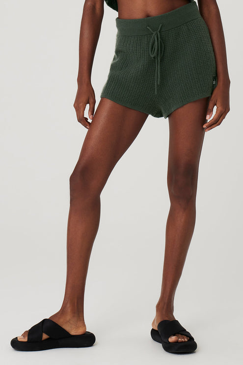 alo Women's Cashmere High-Waist Plush Waffle Short - Dark Cactus