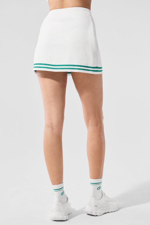 alo Women's Tennis Club Sweater Knit Skirt - White/Spruce Green