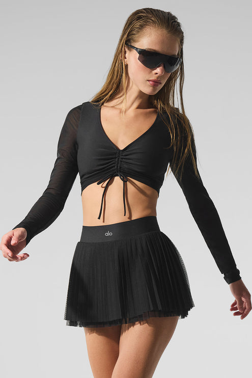 alo Women's Mesh Baseline Tennis Skirt - Black